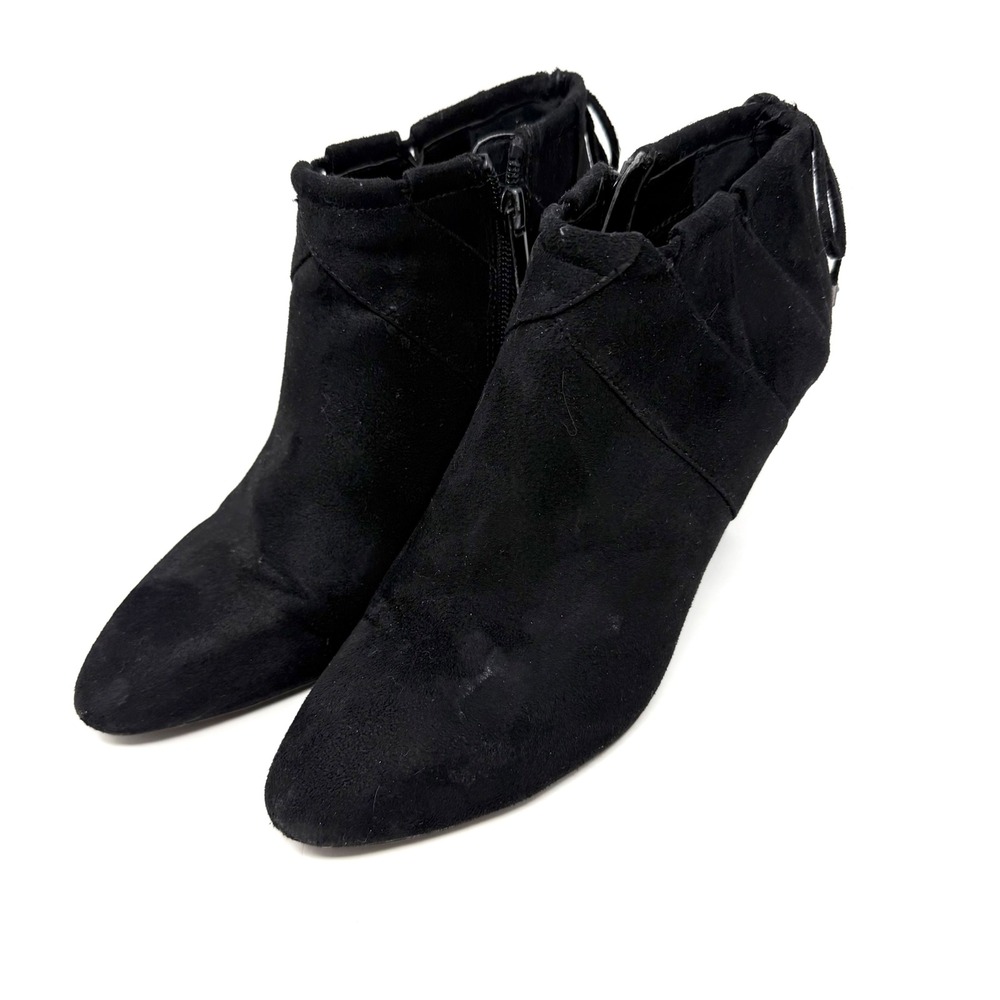 Impo Shiloh Black Faux Suede Pointed Toe Stiletto Ankle Boots Size 7.5M